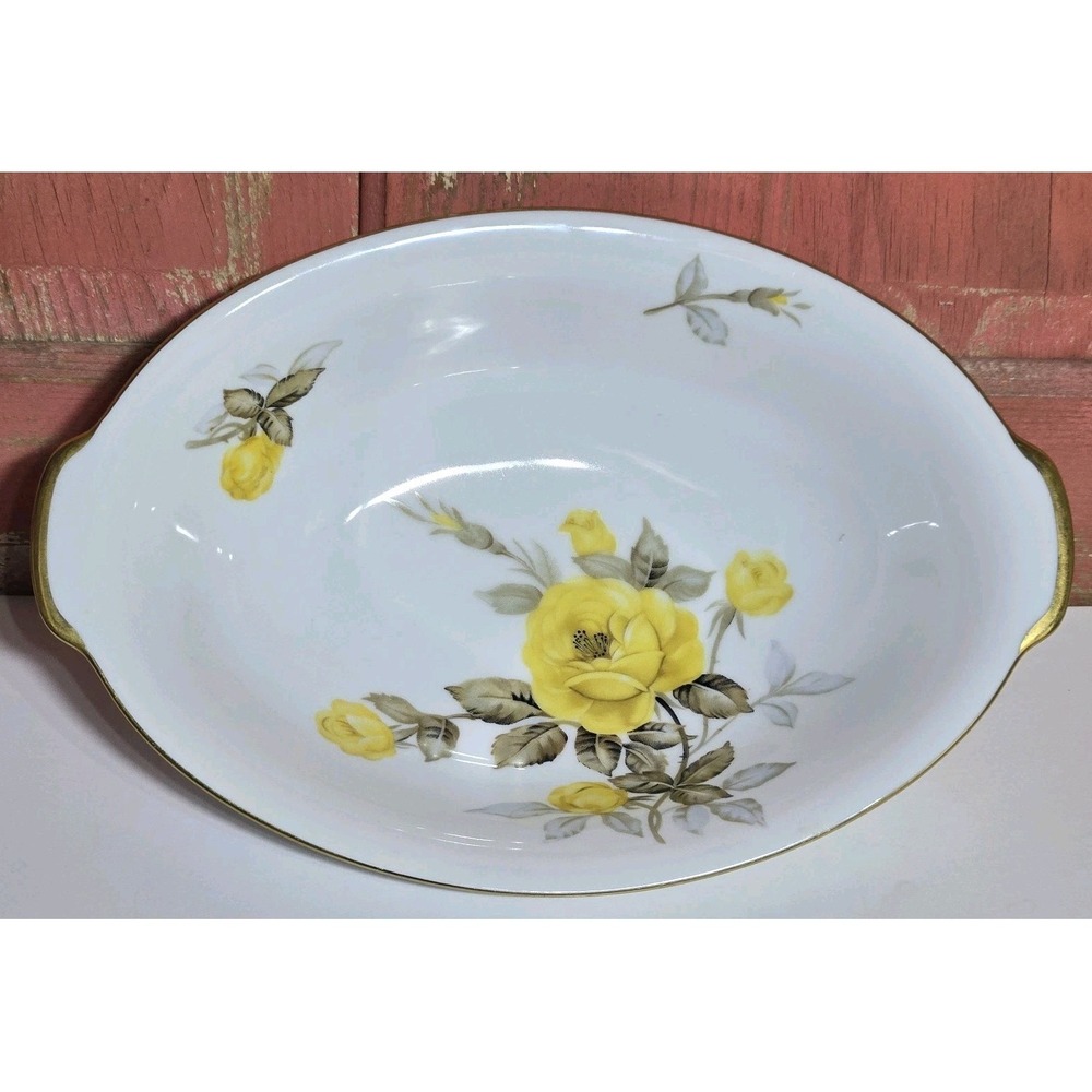 Vintage Cotilliin Sango Serving Bowl Yellow Rose Gold Rim Oval 11" MCM Retro 50s